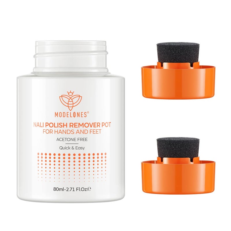 Modelones Acetone-Free Non-Drying Nail Polish Remover Pot with Jojoba Oil and Extra Sponge-Top Lid, Fingernail Polish Removal Gentle Formula for Salon & Home Nail Art 2.71 Fl Oz - Image 1