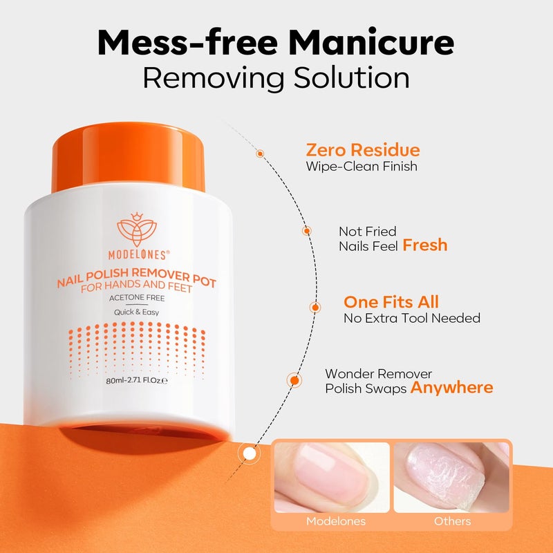 Modelones Acetone-Free Non-Drying Nail Polish Remover Pot with Jojoba Oil and Extra Sponge-Top Lid, Fingernail Polish Removal Gentle Formula for Salon & Home Nail Art 2.71 Fl Oz - Image 4