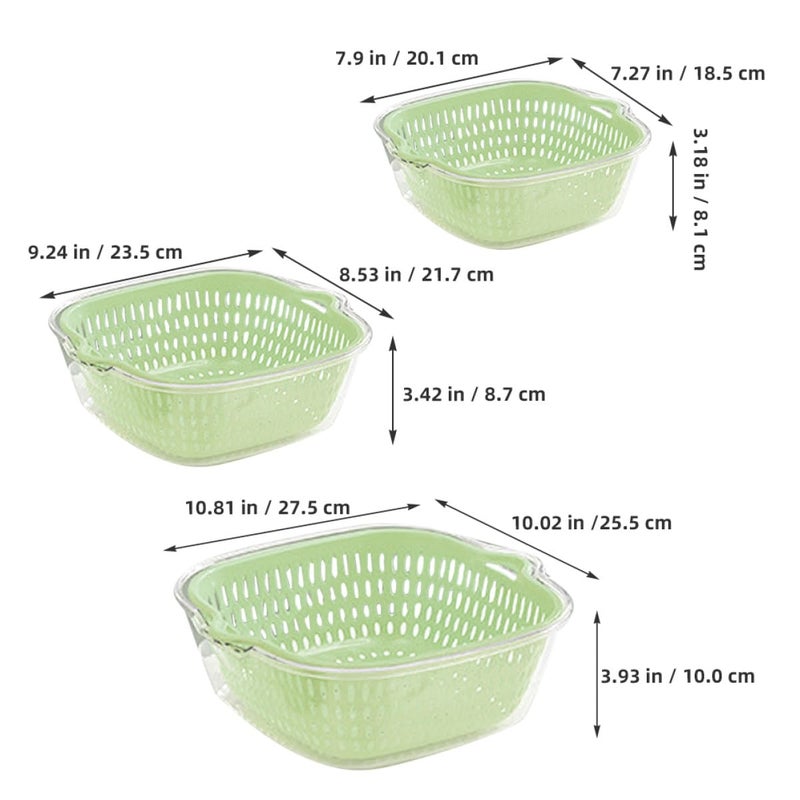 Stackable Vegetable Fruit Washing Basket Set 6pcs Plastic Drainer Colanders Green Multi Size - Image 3