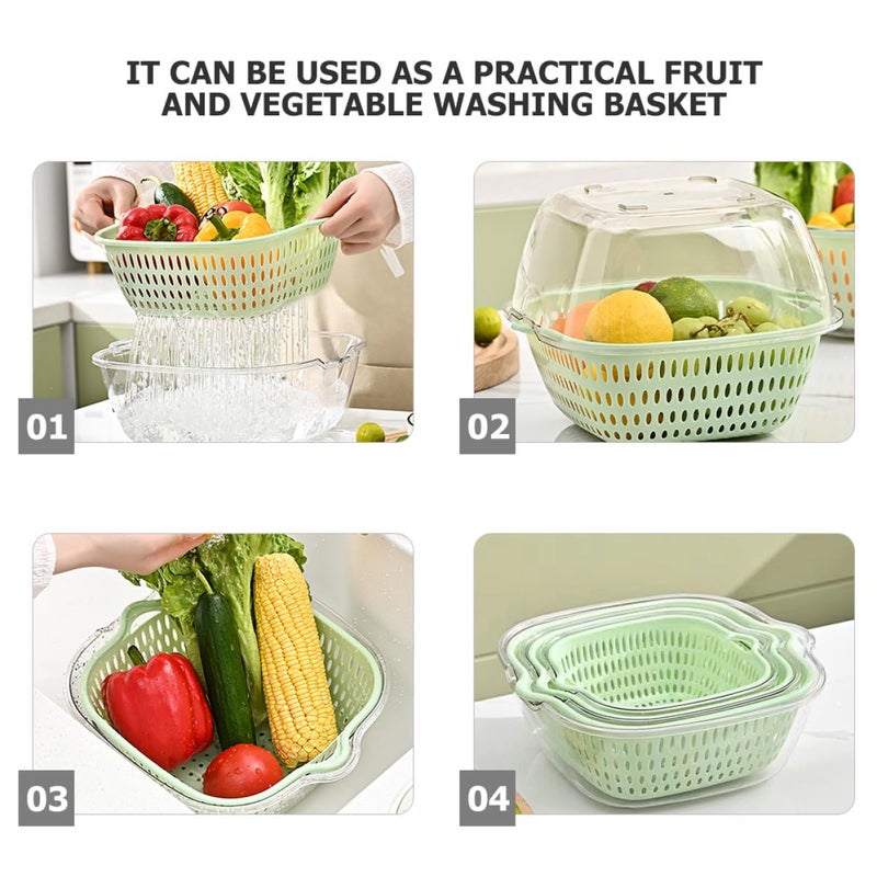 Stackable Vegetable Fruit Washing Basket Set 6pcs Plastic Drainer Colanders Green Multi Size - Image 4