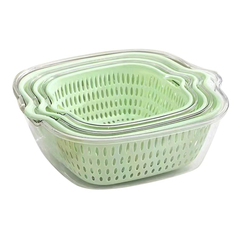 Stackable Vegetable Fruit Washing Basket Set 6pcs Plastic Drainer Colanders Green Multi Size - Image 2