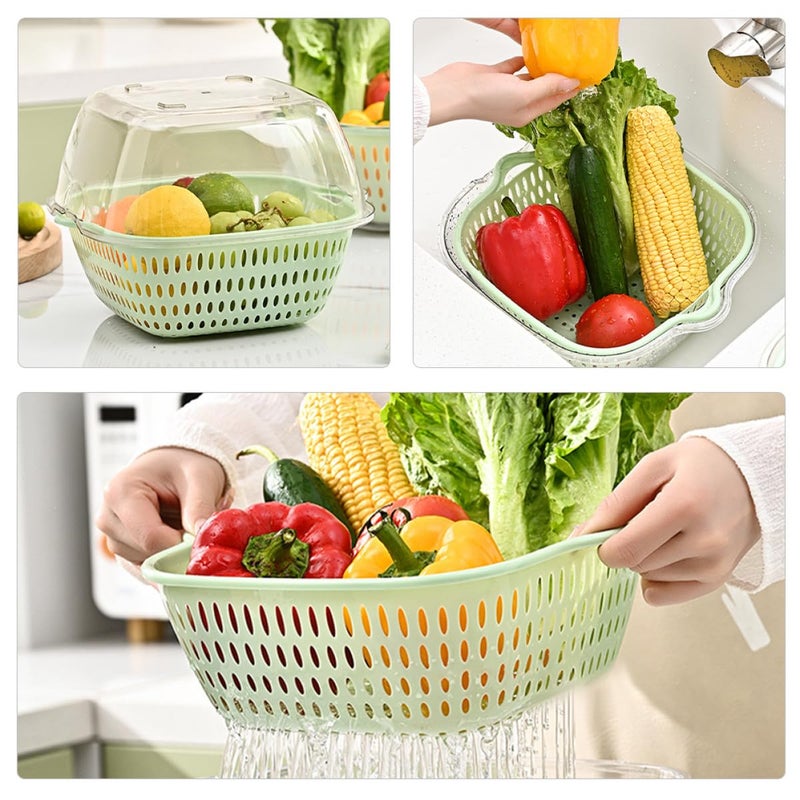 Stackable Vegetable Fruit Washing Basket Set 6pcs Plastic Drainer Colanders Green Multi Size - Image 5