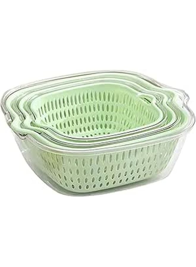Stackable Vegetable Fruit Washing Basket Set 6pcs Plastic Drainer Colanders Green Multi Size - Image 1