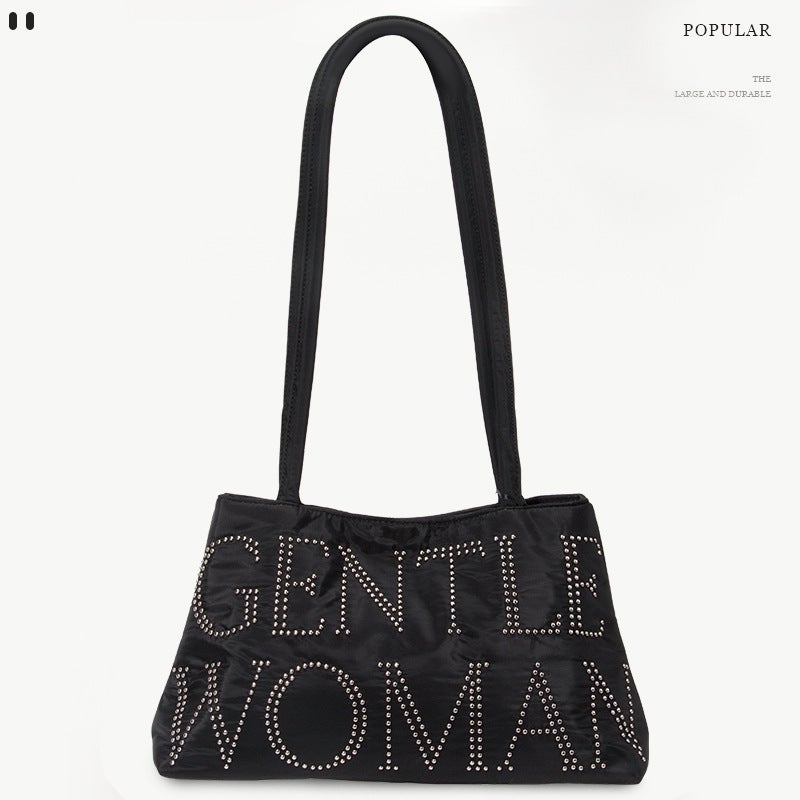 Women's Oxford Fabric Shopper Tote Bag with Letter Print - Image 4