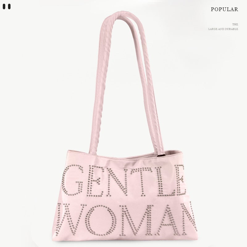 Women's Oxford Fabric Shopper Tote Bag with Letter Print - Image 3