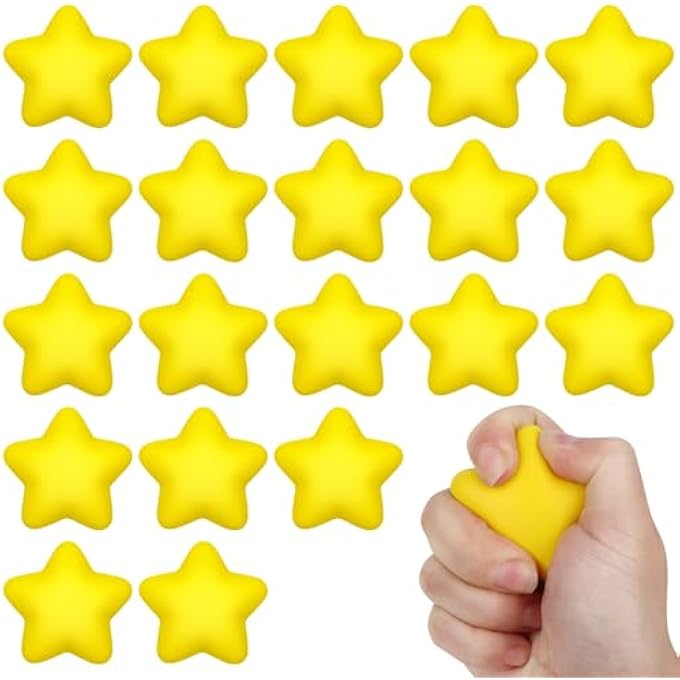 Hxezoc 20 Pieces Yellow Star Stress Ball Cute Star Squeeze Anxiety Bulk Toy Balls for School Reward,Carnival Prizes,Party Favors,Hand Exercise Supplies - Image 1