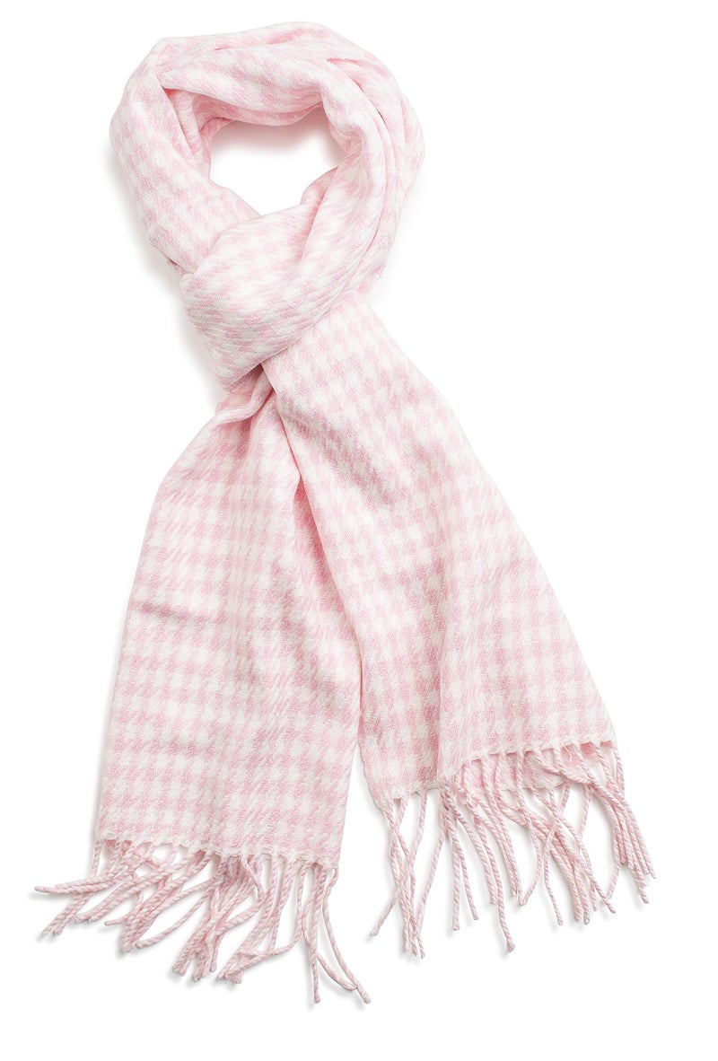 VERONZ Soft Classic Cashmere Feel Winter Scarf, Pink Houndstooth - Image 2