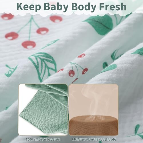 GUNTAIL Muslin Swaddle Blankets for Newborn, 2 Pack Breathable Soft Receiving Blanket, Large 41 x 41 inches Swaddle Wrap Burping Clothes, Essentials Infant Shower Items. (Green & Leaves) - Image 5