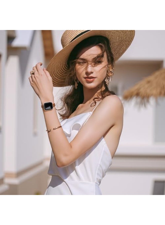 لغة أساور جلدية نحيفة متوافقة مع ساعة Apple بمقاسات 38 مم و40 مم و41 مم و42 مم (Series 11 / 10)، سوار ساعة رفيع من جلد طبيعي فاخر، متوافق مع iWatch SE و9 و8 و7 و6 و5 و4 و3 و2 و1 (بني فضي) - Image 5