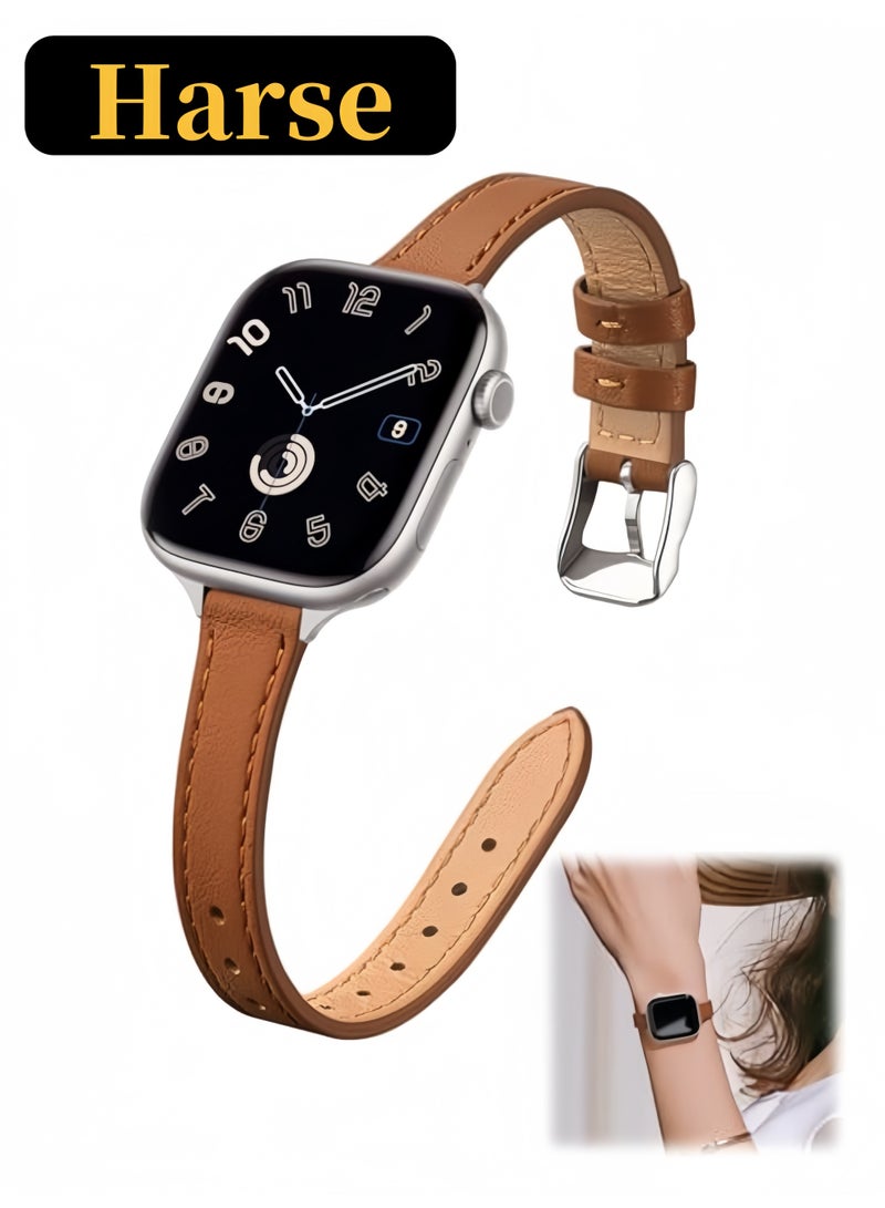 لغة أساور جلدية نحيفة متوافقة مع ساعة Apple بمقاسات 38 مم و40 مم و41 مم و42 مم (Series 11 / 10)، سوار ساعة رفيع من جلد طبيعي فاخر، متوافق مع iWatch SE و9 و8 و7 و6 و5 و4 و3 و2 و1 (بني فضي) - Image 1