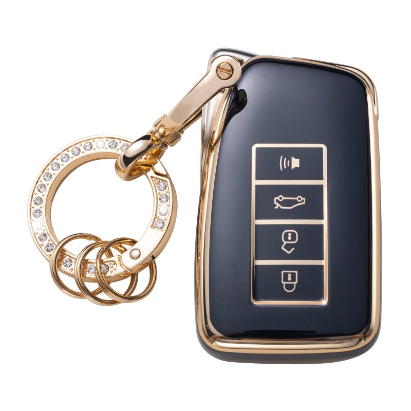 Gematay for Lexus Key Fob Cover with Keychain Key Shell Cover Holder for Lexus RX ES GS LS NX RS GX LX RC LC Smart Remote Control Black