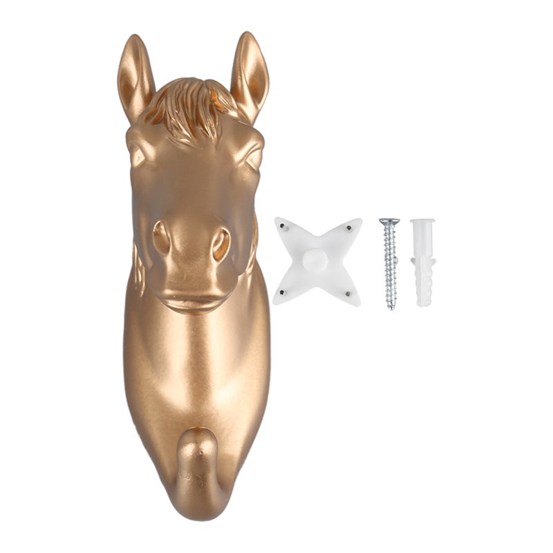 عصا حائط حيوانية بالراتنج Golden Horse - تصميم قرن قابل للإزالة بدون حفر، مادة متينة وعديمة السموم لمنزل، غرفة النوم، الحمام، مدخل المنزل - Image 1