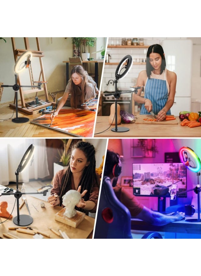 Generic RGB Selfie Ring Light with Tripod Stand & 2 Phone Holders - 26.6 cm, Remote Control for Video Recording & Computer Use  - Image 4