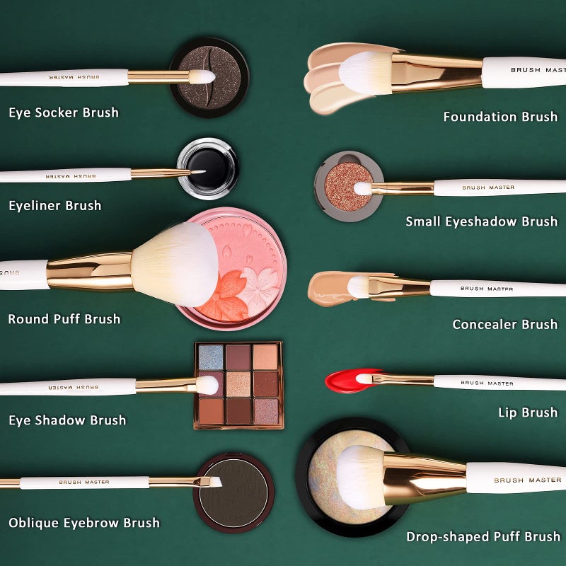 Brush Master Makeup Brushes Set 10Pcs Professional Kabuki Foundation Eyeshadow Blush Blending Lip Full Face Cosmetic Kit W/Makeup Brush Set with Holder - Image 2