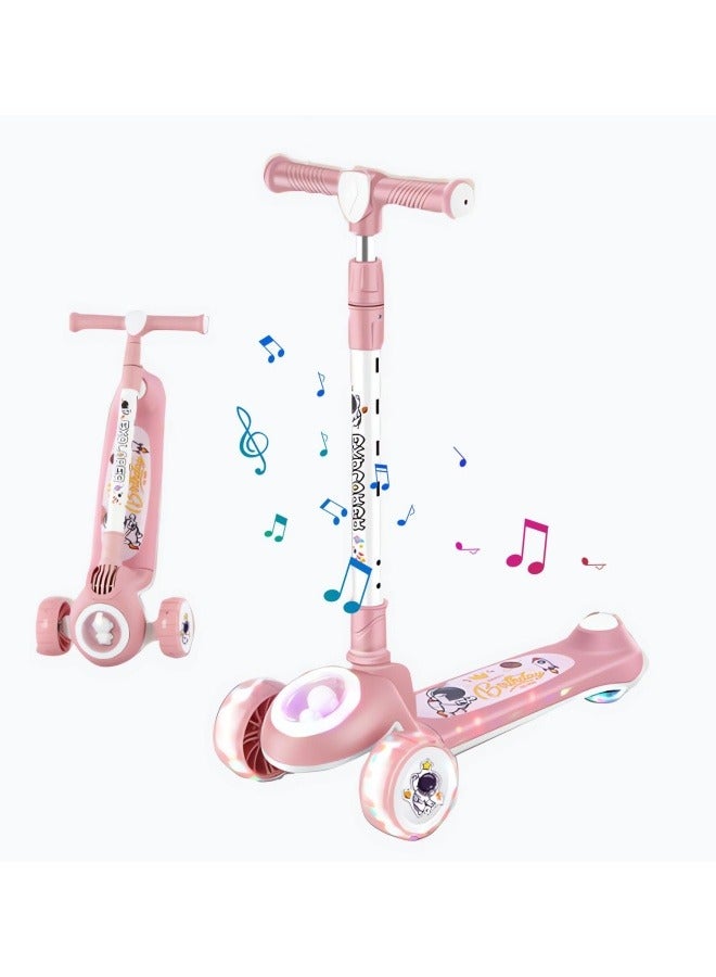 GGEROU Kids Kick Scooter, LED Lighted Wheels, 3 Adjustable Height Handlebars, Lean-to-Steer, Anti-Slip Deck, 3 Wheels, for Ages 2-8 Years, up to 45 kg - Image 1