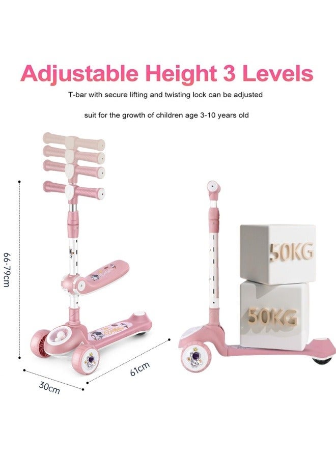 GGEROU Kids Kick Scooter, LED Lighted Wheels, 3 Adjustable Height Handlebars, Lean-to-Steer, Anti-Slip Deck, 3 Wheels, for Ages 2-8 Years, up to 45 kg - Image 5