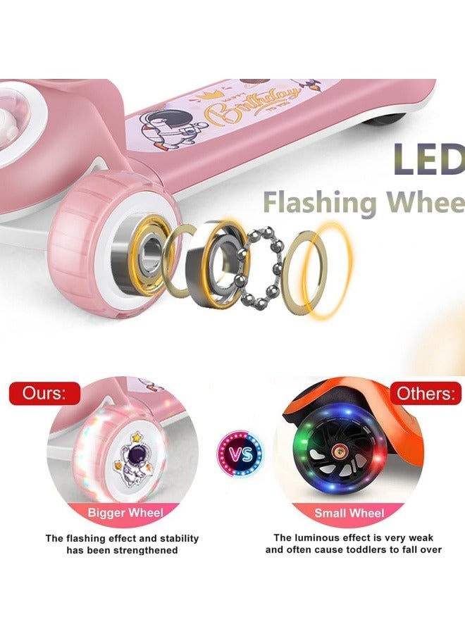 GGEROU Kids Kick Scooter, LED Lighted Wheels, 3 Adjustable Height Handlebars, Lean-to-Steer, Anti-Slip Deck, 3 Wheels, for Ages 2-8 Years, up to 45 kg - Image 3