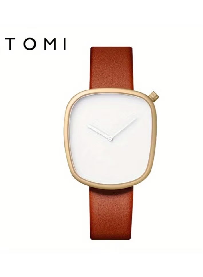 تومي ساعة TOMI للجنسين بتصميم بسيط وقرص مربع – ساعة يد أنيقة تعمل بحركة الكوارتز مع حزام من الجلد الفاخر، مقاومة للماء وتتميز بقرص مضيء؛ خيار مثالي للإطلالات الكاجوال والرسمية. - Image 2