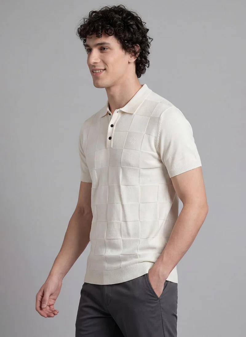 بيينغ هيومان Men Self Design Polo Collar Pure Cotton T-shirt