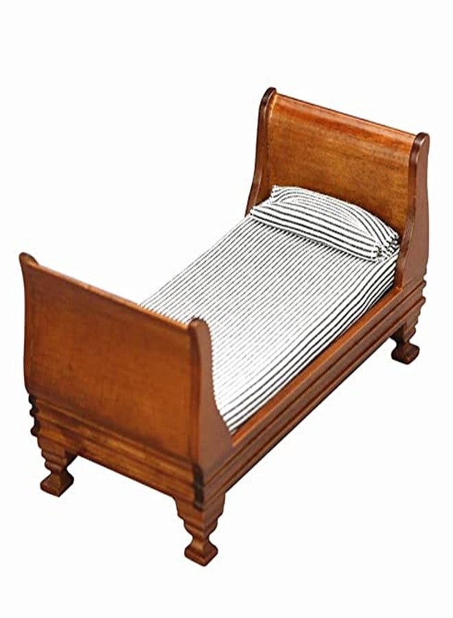 EatingBiting 1:12 Dollhouse Miniature Doll Furniture Vintage Wooden Single Bed Stripe Bedding - Image 1
