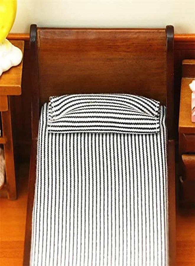 EatingBiting 1:12 Dollhouse Miniature Doll Furniture Vintage Wooden Single Bed Stripe Bedding - Image 3