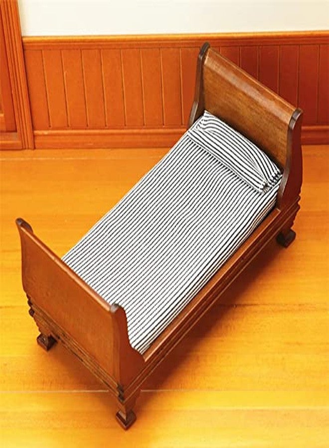 EatingBiting 1:12 Dollhouse Miniature Doll Furniture Vintage Wooden Single Bed Stripe Bedding - Image 2