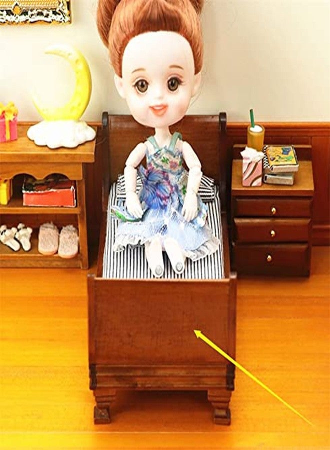 EatingBiting 1:12 Dollhouse Miniature Doll Furniture Vintage Wooden Single Bed Stripe Bedding - Image 4