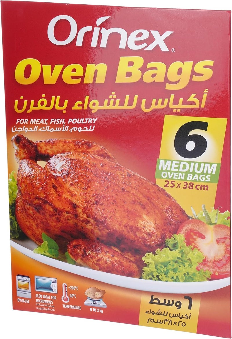 أورينيكس أكياس فرن ، مقاس 25/38 سم، متوسطة الحجم، 6 أكياس، شفافة - Image 1