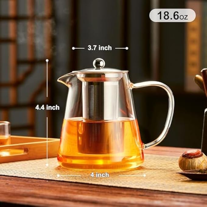 Tazweeq Glass Teapot Stovetop Borosilicate Clear Tea Kettle With Removable 188 Stainless Steel Infuser Teapot Blooming And Loose Leaf Tea Maker Tea Brewer For Camping Travel 550Ml - Image 4