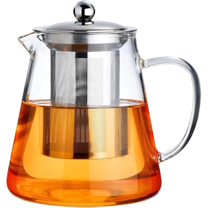 Tazweeq Glass Teapot Stovetop Borosilicate Clear Tea Kettle With Removable 188 Stainless Steel Infuser Teapot Blooming And Loose Leaf Tea Maker Tea Brewer For Camping Travel 550Ml - Image 1