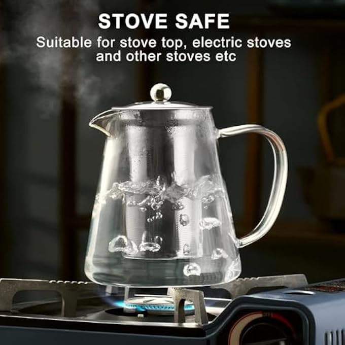 Tazweeq Glass Teapot Stovetop Borosilicate Clear Tea Kettle With Removable 188 Stainless Steel Infuser Teapot Blooming And Loose Leaf Tea Maker Tea Brewer For Camping Travel 550Ml - Image 5