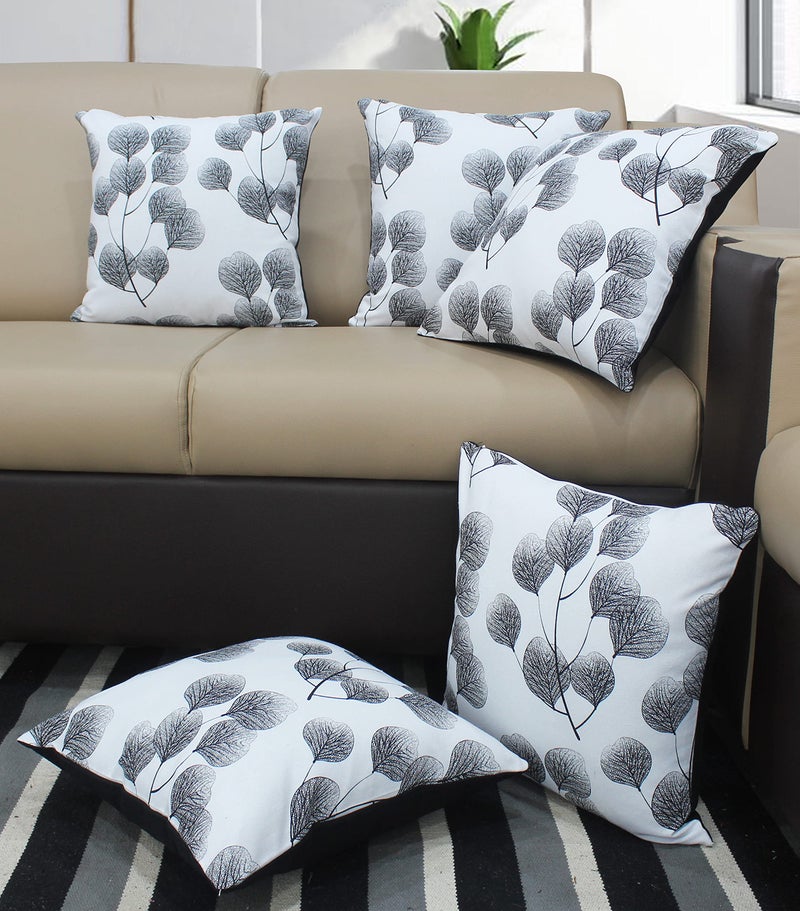 AIRWILL Cotton Root Leaf Themed Cushion Covers for Cushions & Pillows (Black&White, Pack of 5) - Image 1
