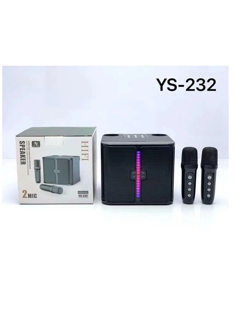 مكبر صوت YS-232 نظام مكبر صوت كاريوكي محمول بلوتوث مزود بإضاءة LED ملونة مع 2 ميكروفونات لاسلكية - Image 1