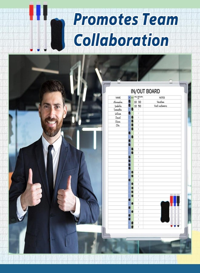 Lincia in and Out Magnetic Dry-Erase Board 24" x 18" Aluminum Framed White Board with Lines 33 Names with Magnetic Dry-Erase Marker, Eraser, and 35 Magnets Wall-Mounted for Office Employee - Image 5
