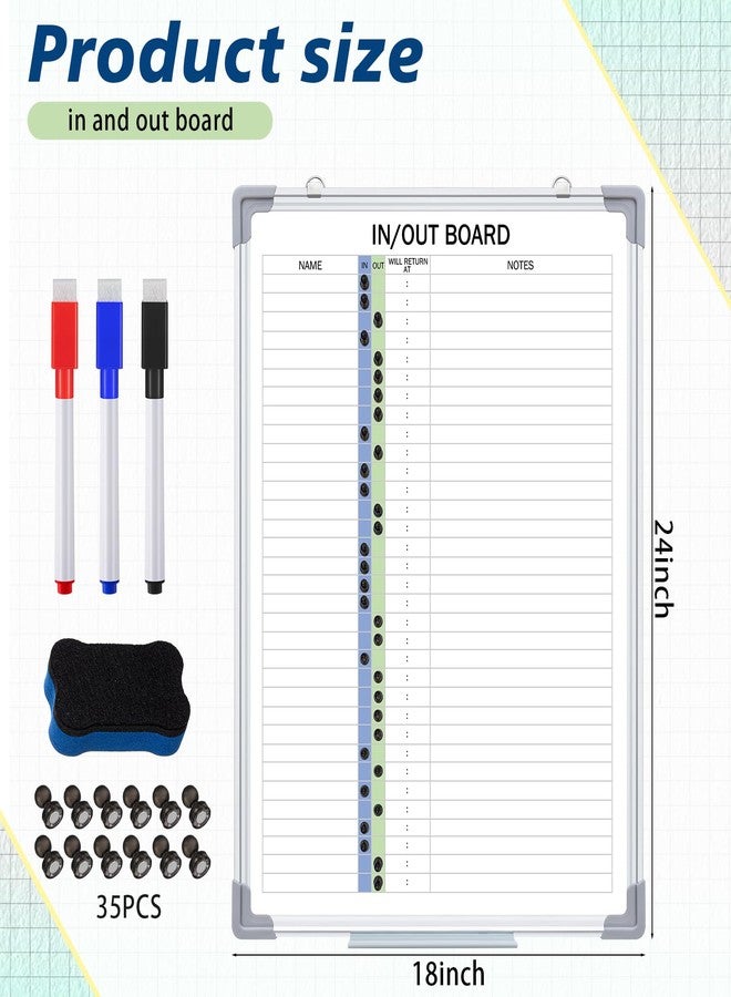 Lincia in and Out Magnetic Dry-Erase Board 24" x 18" Aluminum Framed White Board with Lines 33 Names with Magnetic Dry-Erase Marker, Eraser, and 35 Magnets Wall-Mounted for Office Employee - Image 2