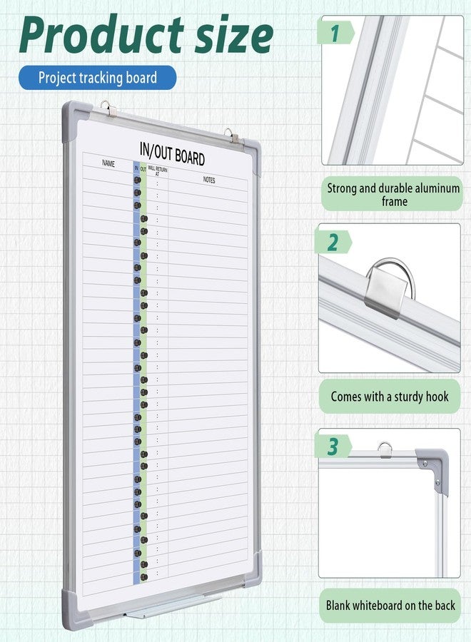 Lincia in and Out Magnetic Dry-Erase Board 24" x 18" Aluminum Framed White Board with Lines 33 Names with Magnetic Dry-Erase Marker, Eraser, and 35 Magnets Wall-Mounted for Office Employee - Image 3