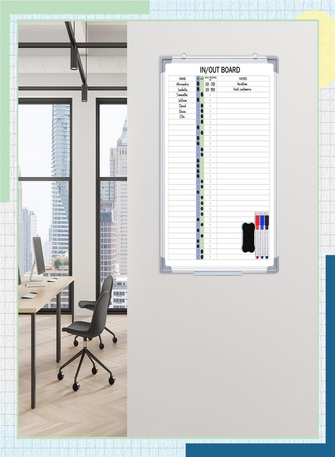 Lincia in and Out Magnetic Dry-Erase Board 24" x 18" Aluminum Framed White Board with Lines 33 Names with Magnetic Dry-Erase Marker, Eraser, and 35 Magnets Wall-Mounted for Office Employee - Image 4