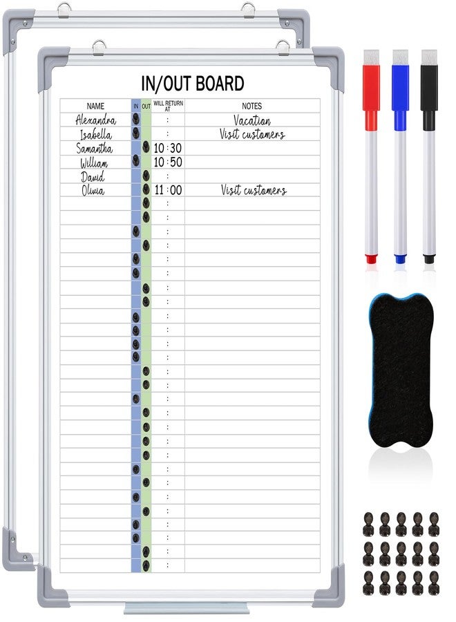 Lincia in and Out Magnetic Dry-Erase Board 24" x 18" Aluminum Framed White Board with Lines 33 Names with Magnetic Dry-Erase Marker, Eraser, and 35 Magnets Wall-Mounted for Office Employee - Image 1
