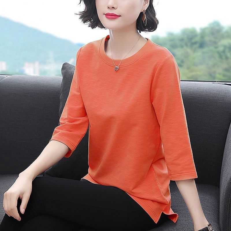 Spring and Autumn New Arrival Seven-Sleeve Top plus size Shirt Long-Sleeved Mother Mid-Long Loose Middle-Aged Mother T-Shirt - Image 2
