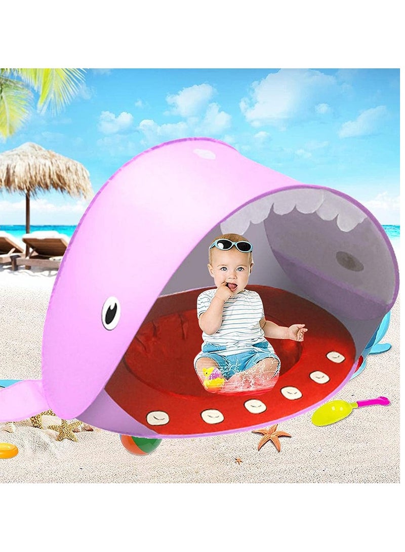 خيمة شاطئ الطفل / خيمة شاطئ الأطفال الظل الشمسي للشاطئ / خيمة سفر الطفل المحمولة مع حمام سباحة صغير / داخلي للأطفال في الهواء الطلق تلعب خيمة / UPF 50 + حماية الأشعة فوق البنفسجية ملاجئ الشمس (الحيتان الوردي) - Image 1