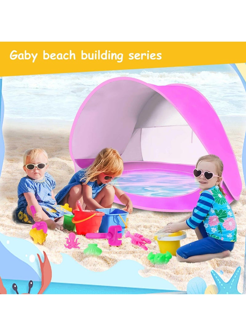 خيمة شاطئ الطفل / خيمة شاطئ الأطفال الظل الشمسي للشاطئ / خيمة سفر الطفل المحمولة مع حمام سباحة صغير / داخلي للأطفال في الهواء الطلق تلعب خيمة / UPF 50 + حماية الأشعة فوق البنفسجية ملاجئ الشمس (الحيتان الوردي) - Image 2