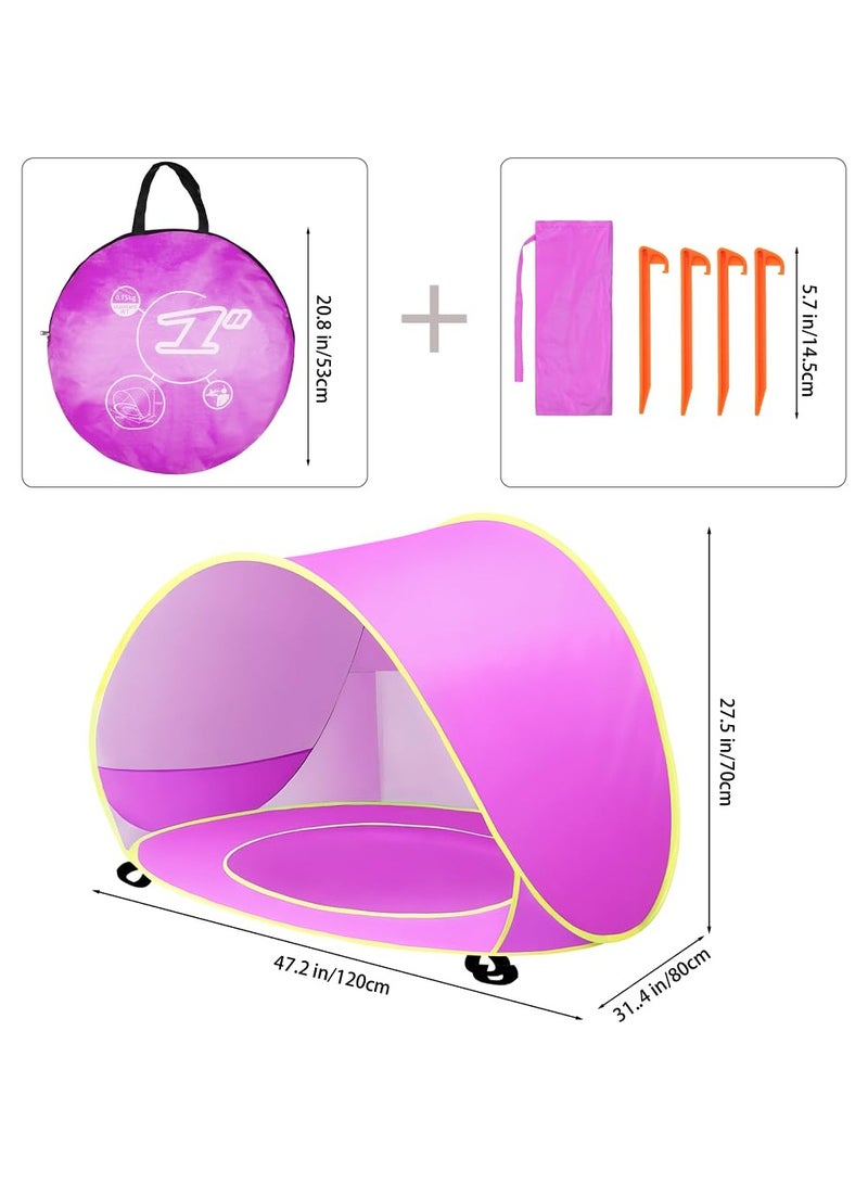 خيمة شاطئ الطفل / خيمة شاطئ الأطفال الظل الشمسي للشاطئ / خيمة سفر الطفل المحمولة مع حمام سباحة صغير / داخلي للأطفال في الهواء الطلق تلعب خيمة / UPF 50 + حماية الأشعة فوق البنفسجية ملاجئ الشمس (الحيتان الوردي) - Image 3