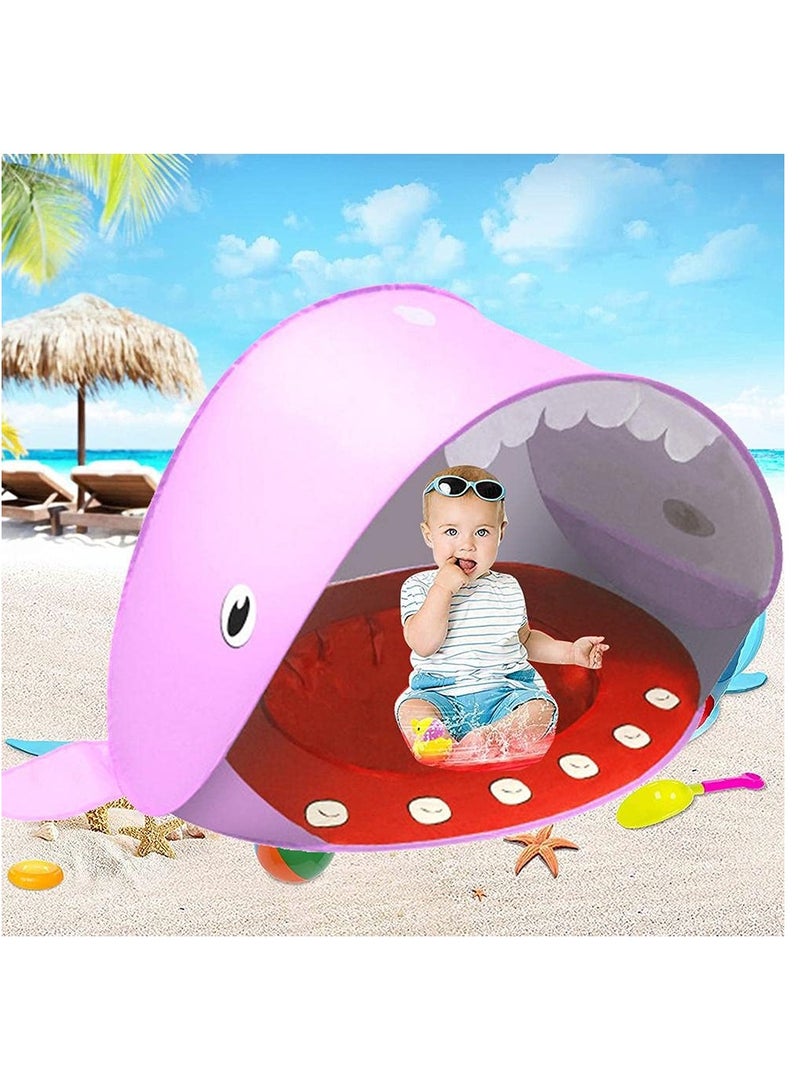 خيمة شاطئ الطفل / خيمة شاطئ الأطفال الظل الشمسي للشاطئ / خيمة سفر الطفل المحمولة مع حمام سباحة صغير / داخلي للأطفال في الهواء الطلق تلعب خيمة / UPF 50 + حماية الأشعة فوق البنفسجية ملاجئ الشمس (الحيتان الوردي) - Image 4
