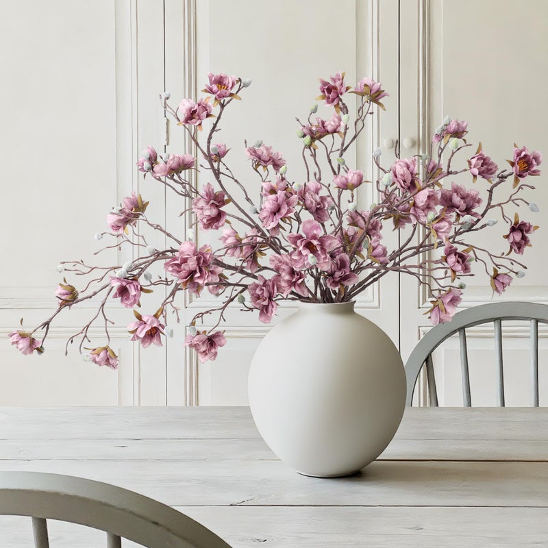 HyeFlora 3PCS Artificial Magnolia Flowers Stems for Spring Decoration, Faux Purple Magnolia Branches with Buds, 34.5" Long Stems Floral Arrangement for Vase Pot Table Centerpiece Indoor Decor - Image 1