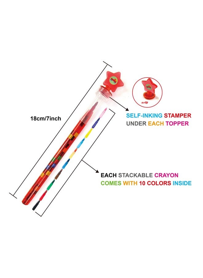 TINYMILLS 24 Pcs Color Blocks Brick 2 in 1 Stackable Stacking Crayon with Extra Stamper Topper, Kids Party Favors, Goodie Bag Stuffers, Classroom Rewards, Prizes - Image 2