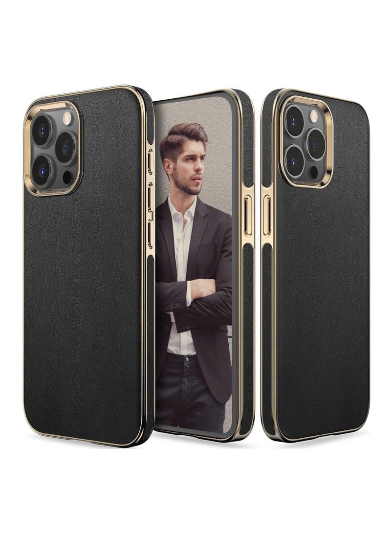 Aookay - Compatible for iPhone 15 Pro Max case, Luxury Leather Business Premium Classic Cover, Anti-Slip, Scratch Resistance phone case (15 Pro Max, Black) - Image 1