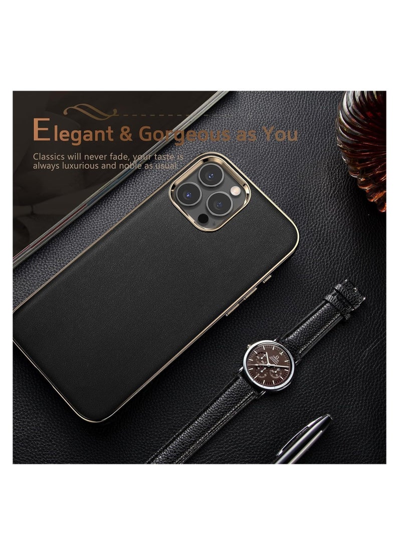 Aookay - Compatible for iPhone 15 Pro Max case, Luxury Leather Business Premium Classic Cover, Anti-Slip, Scratch Resistance phone case (15 Pro Max, Black) - Image 1
