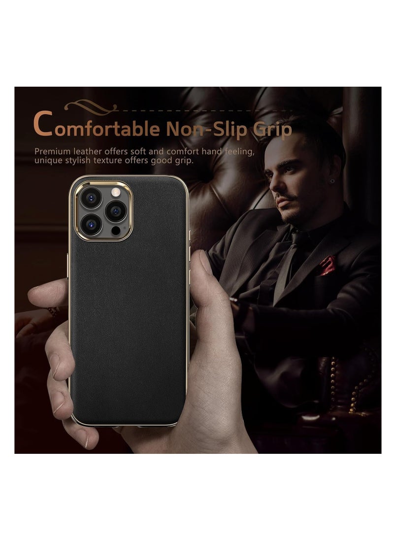Aookay - Compatible for iPhone 15 Pro Max case, Luxury Leather Business Premium Classic Cover, Anti-Slip, Scratch Resistance phone case (15 Pro Max, Black) - Image 1