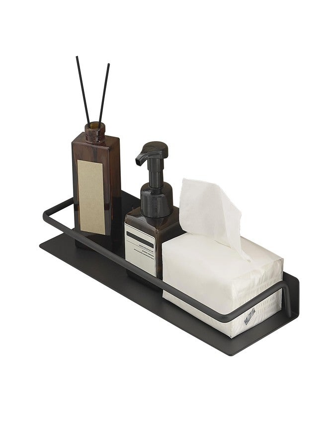 RFOUO Small Shelf for Wall, Small Floating Shelf, Black Wall Shelves, Metal Bathroom Shelves, Metal Floating Shelves for Bathroom Bedroom Kitchen (Black, 8Inch) - Image 1