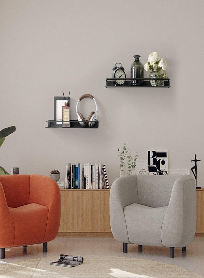 RFOUO Small Shelf for Wall, Small Floating Shelf, Black Wall Shelves, Metal Bathroom Shelves, Metal Floating Shelves for Bathroom Bedroom Kitchen (Black, 8Inch) - Image 3
